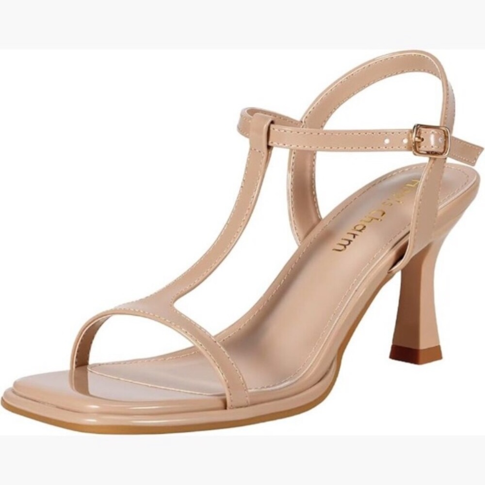 Stiletto nude Strappy Heeled Sandals Square Open Toe 3.15" Heel Party Shoes new